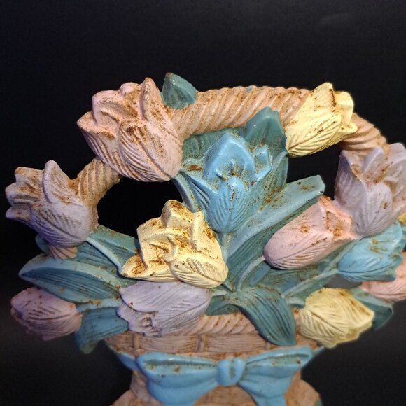 Cast Iron Door Stopper Midwest Imports Tulips In A Basket Vintage - Picture 3 of 16